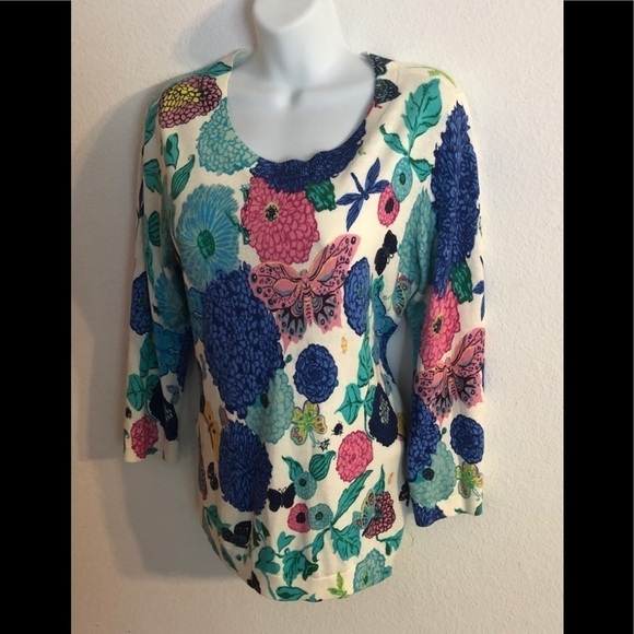 Talbots Floral Jewel Bright Sweater Soft Button Up Back M - Picture 2 of 5